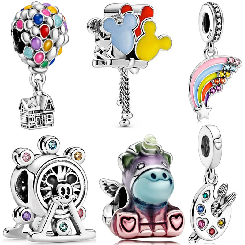 100% реальные 925 стерлингового серебра Радуга цветов и браслетыв комплекте горячий воздух воздушный шар бусины подходят оригинальный змея браслет для женщин ювелирных изделий