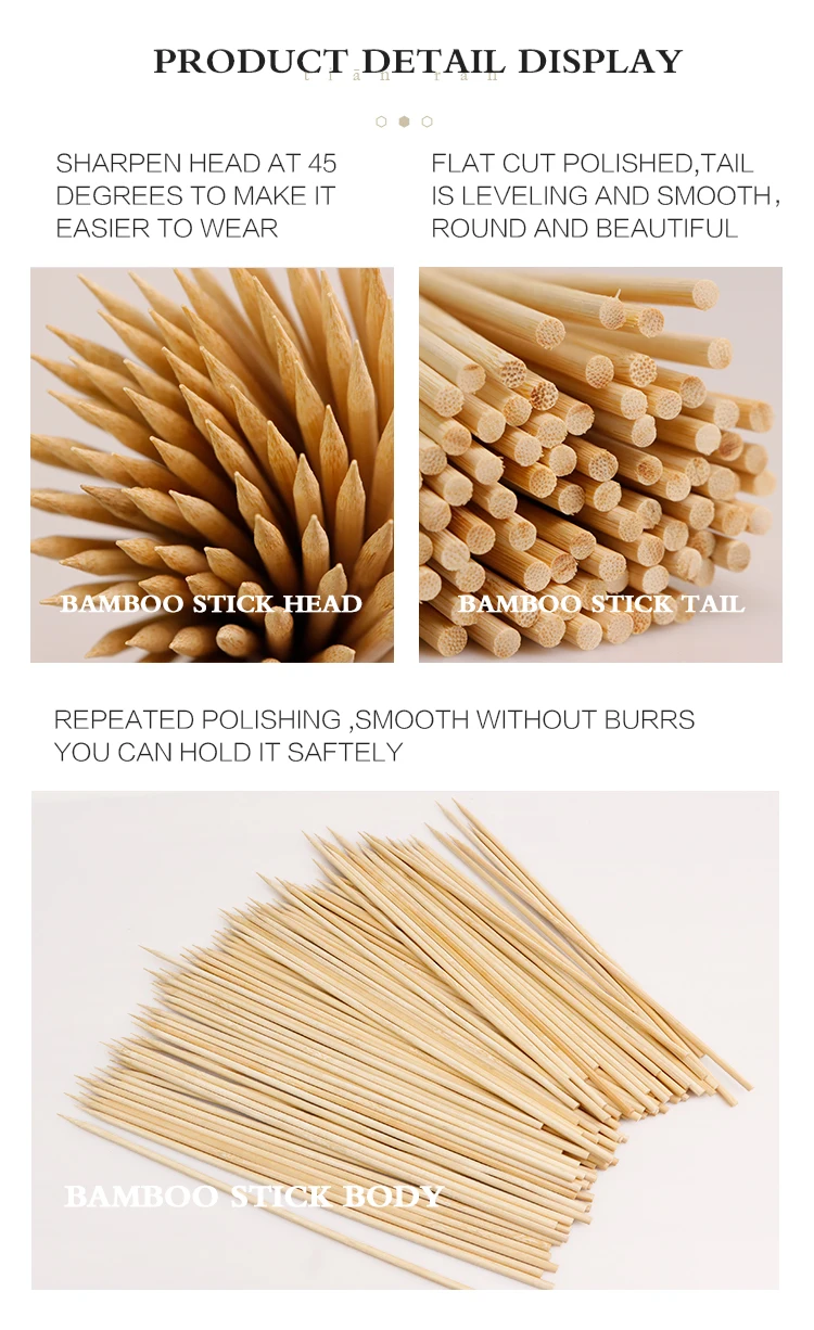 Heat Resistant disposable bbq skewer round sticks Round Kebab Bbq Bamboo Sticks