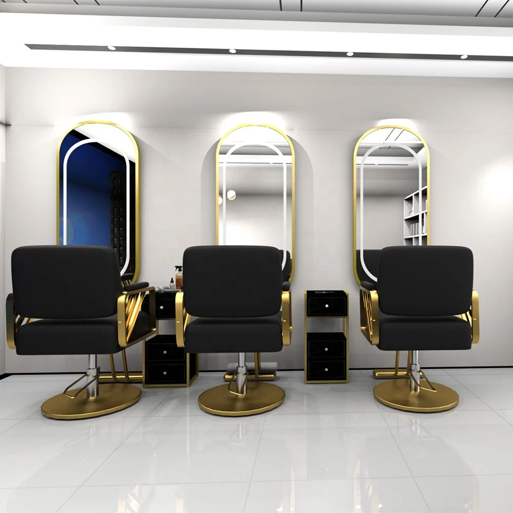 BLack And Gold Salon Furniture Modern Design Barber Shop Equipment Salon Furniture Set