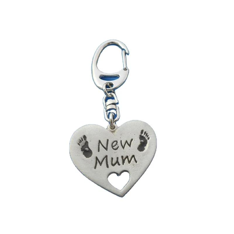 New mum metal silver heart keychains engraved logo keyring
