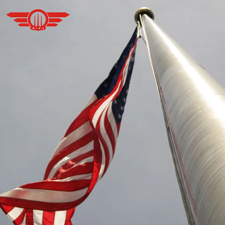 RICJ Supply Silver Spinning Outdoor Free Standing 8m 9m 10m Aluminium Flag Pole Stainless Steel Electric Flagpole