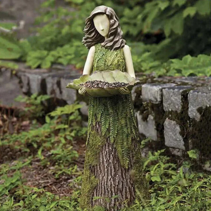 Resin Crafts Outdoor Garden Statue Courtyard Lawn Decoration Resin Decoration Fairy Tales Forest Girl Bird Feeder