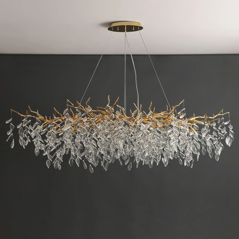 European Style Branch K9 Crystal Luxury Lamp Retro Metal Dining Chandeliers Lamp Pendant Light