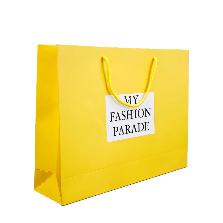 Custom Unique Colour Printing Yellow Paper Bag With Your Own Logo Luxury Brand Packaging Paper Bag