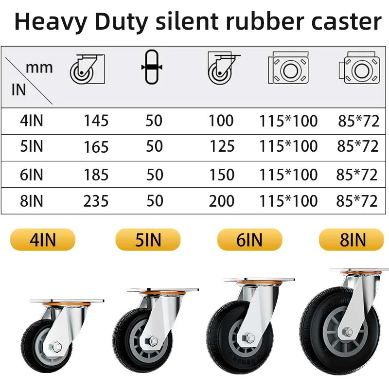 Medium heavy duty industrial fixed/swivel platform trolley black rubber caster wheels 3inch 4inch 5inch 6in 8in