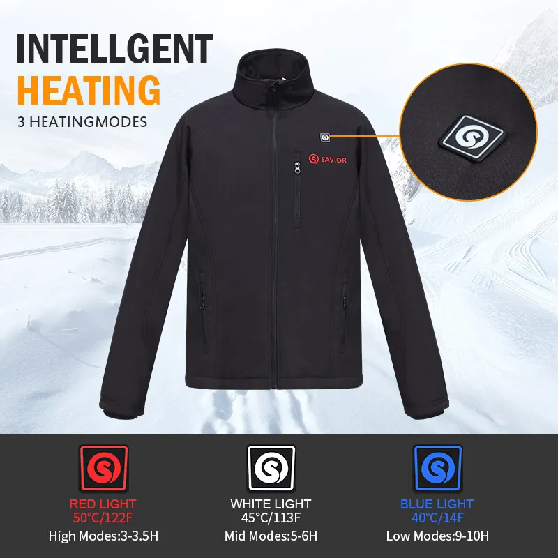 Custom Black Smart Warming Electric Three Area USB Heated Jackets Clothing Windproof Battery Heating Jacket for Winter