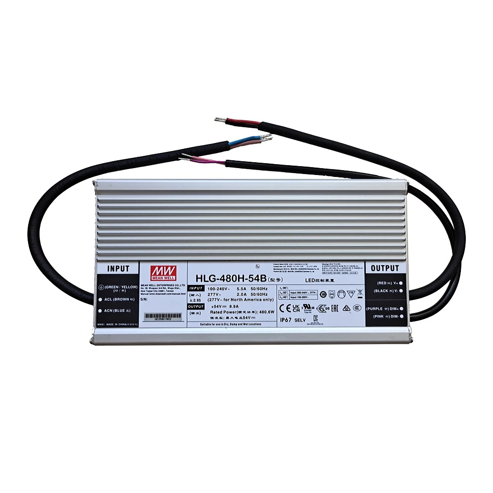 Meanwell 120W 240W 320W 480W 600W IP67 Dimmable Led Grow Lights Power Supply 48V 54V Led Driver