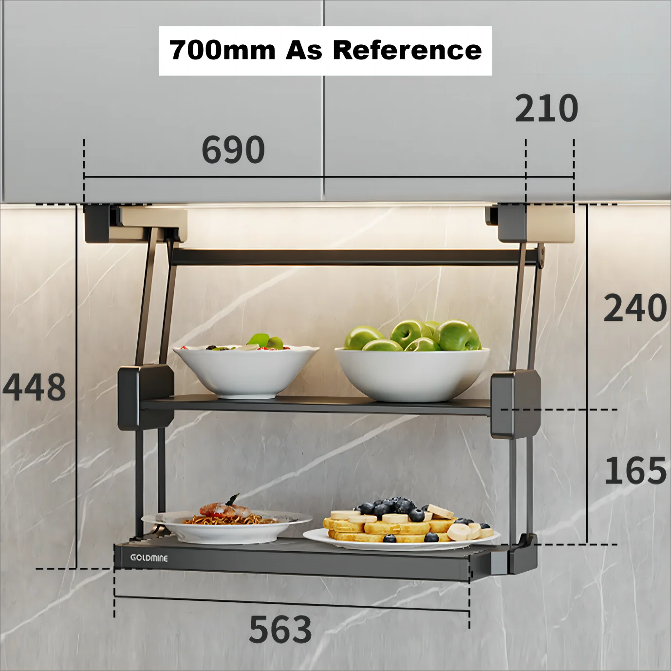 Goldmine kitchen cabinet pull-down folding dish storage rack lifting wall cabinet storage seasoning pull basket