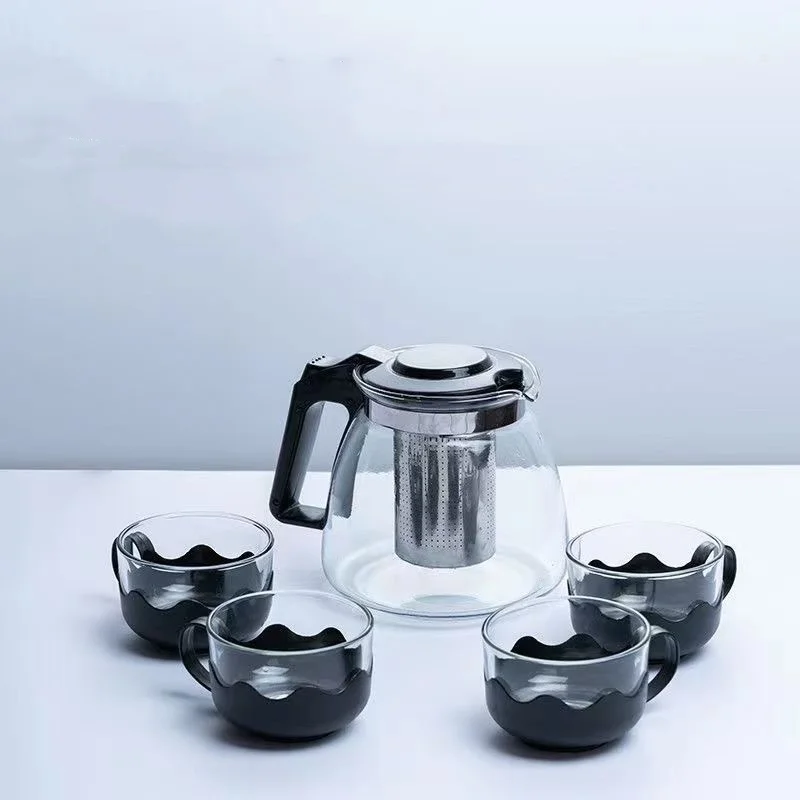 Glass teapot set Cold kettle set with lid and handle teapot set 5 pieces 1 pot 4 cups fair cup anti-hot