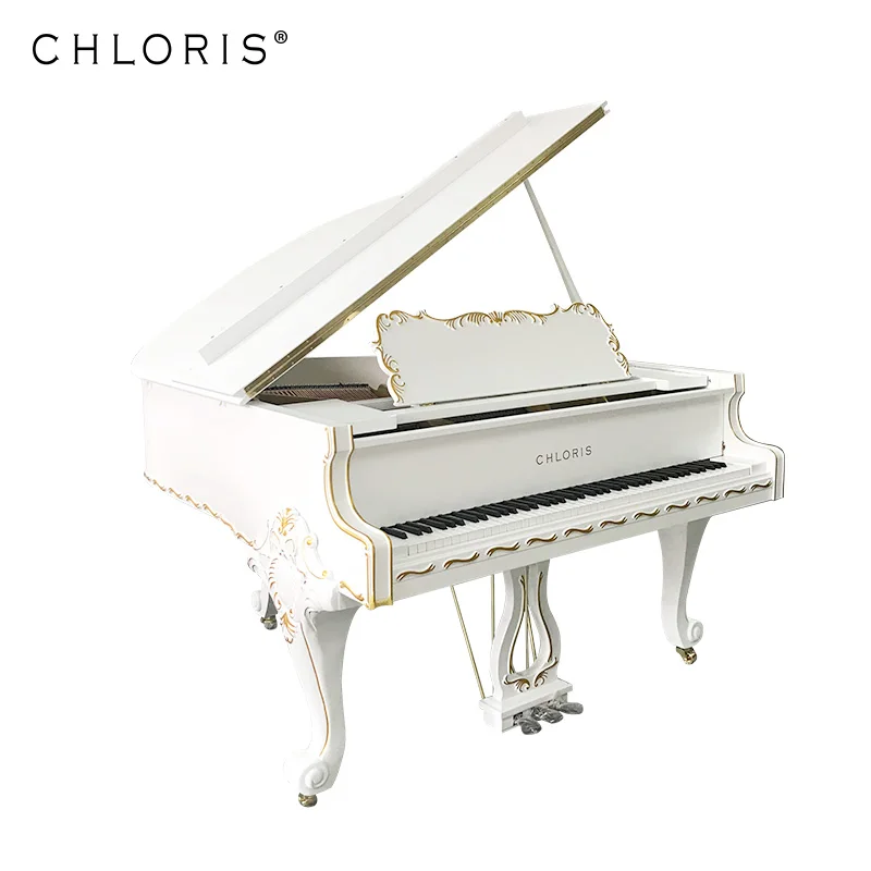 White grand piano with  Antique Design  carving SG186BW music keyboard instrument