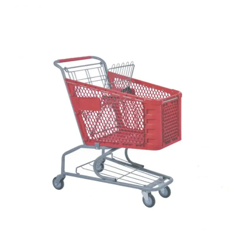 Supermarket 100L plastic unfolding wheeled rolling mall shopping trolley cart