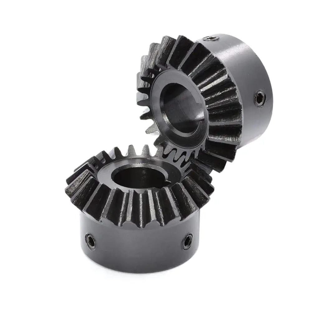 Chinese factory OEM 2 pcs 2M 20 teeth 8-18 mm shaft hole bevel bevel gear 1:1#45 steel 2 modules 90 degree steering gear with M5 fixed hole