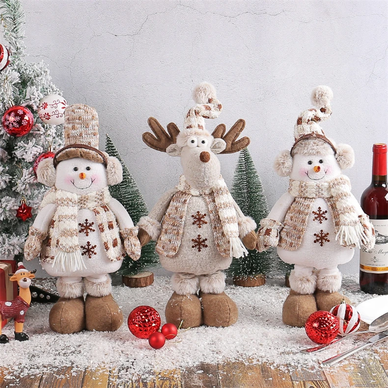 Manufacturer wholesale window scene decoration ornaments knitted elk snowman telescopic christmas doll