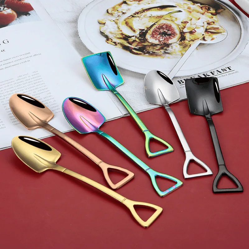 RTS 2025 Manufacturers wholesale online celebrity creative retro shovel coffee spoon stainless steel dessert spoon