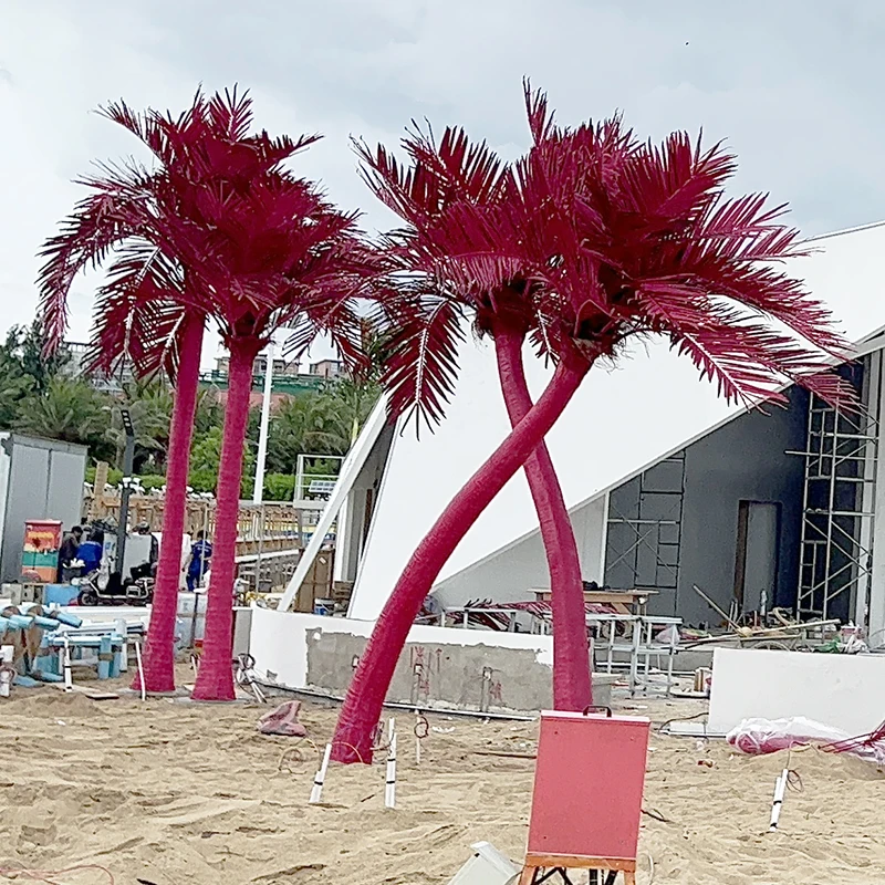 Custom big red pink fake plastic palm tree home indoor outdoor decor colored faux coconut tree large green artificial palm trees