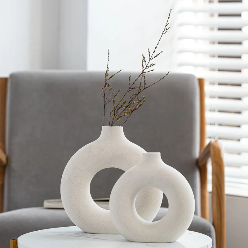 Nordic Ceramic Donut Vase Dried Flower Arrangemet Home Decoration Accessories Office Desktop Living Room Flower Vase