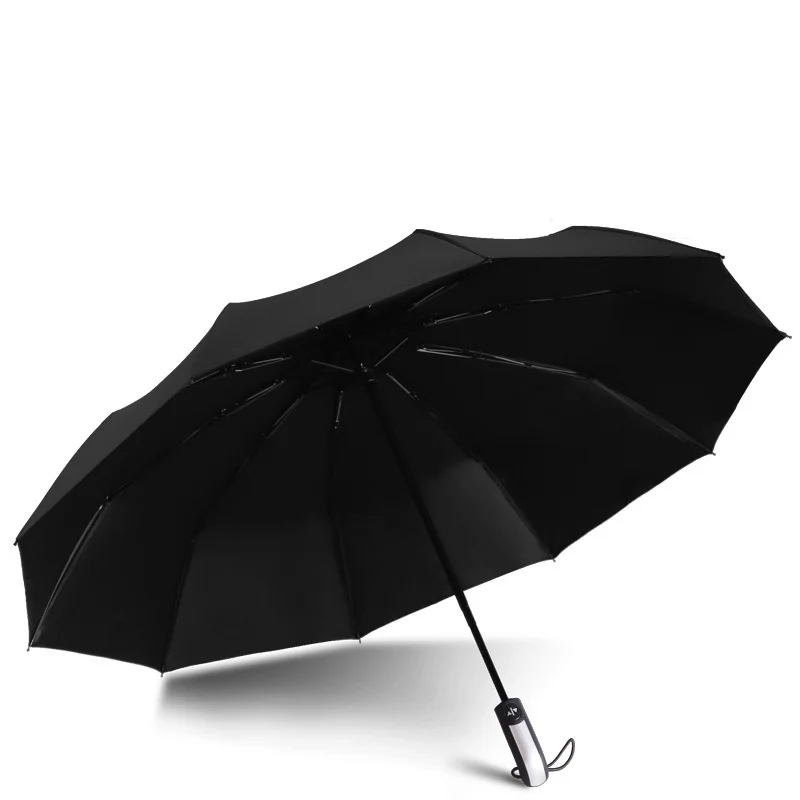 Automatic Open Close Three Folding Umbrellas Black Coated Umbrella 10 Bones Wholesale Fashion Advertising Parasol