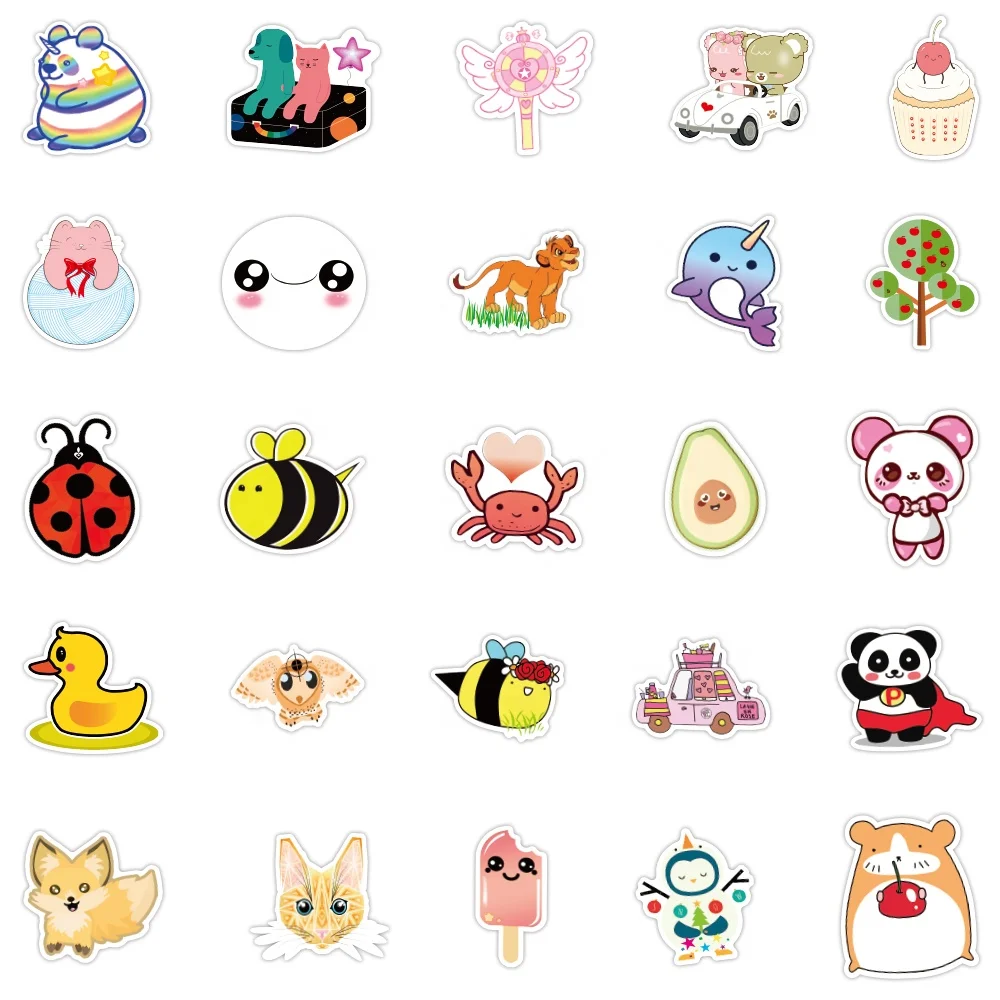 50pcs cartoon Animal and insect stickers for kids custom waterproof pvc laptop skateboard bus cute graffiti student stickers