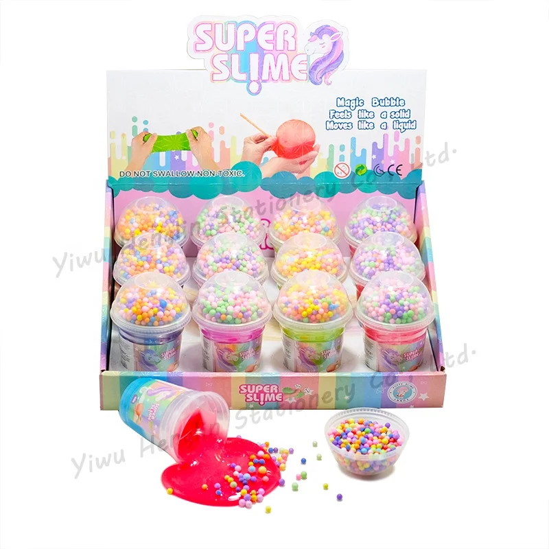 Hot sale multi-color rainbow non-toxic fun jelly slime making kit kids blow bubble glitter galaxy charm slime set