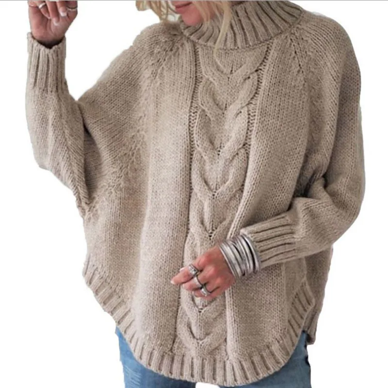 2022 Custom Plus Size Women Knitted Sweater Loose Solid Color Pullover Bat Sleeved Sweaters