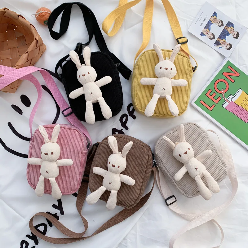 Fashion Kids Cute 3D Rabbit Corduroy Children Crossbody Bag Bunny Girls Mini Handbags