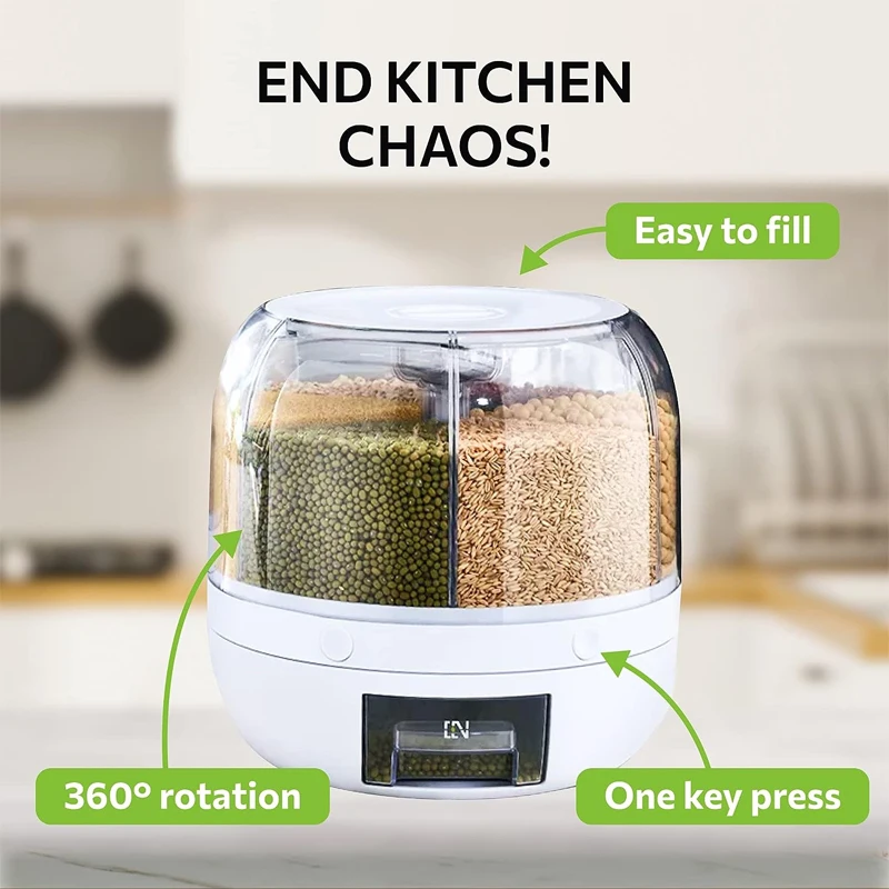 Kitchen Grain Dispenser 360 Degree Rotating Grain and Rice Storage Container  Dry Food Dispenser for Lentils Small Beans