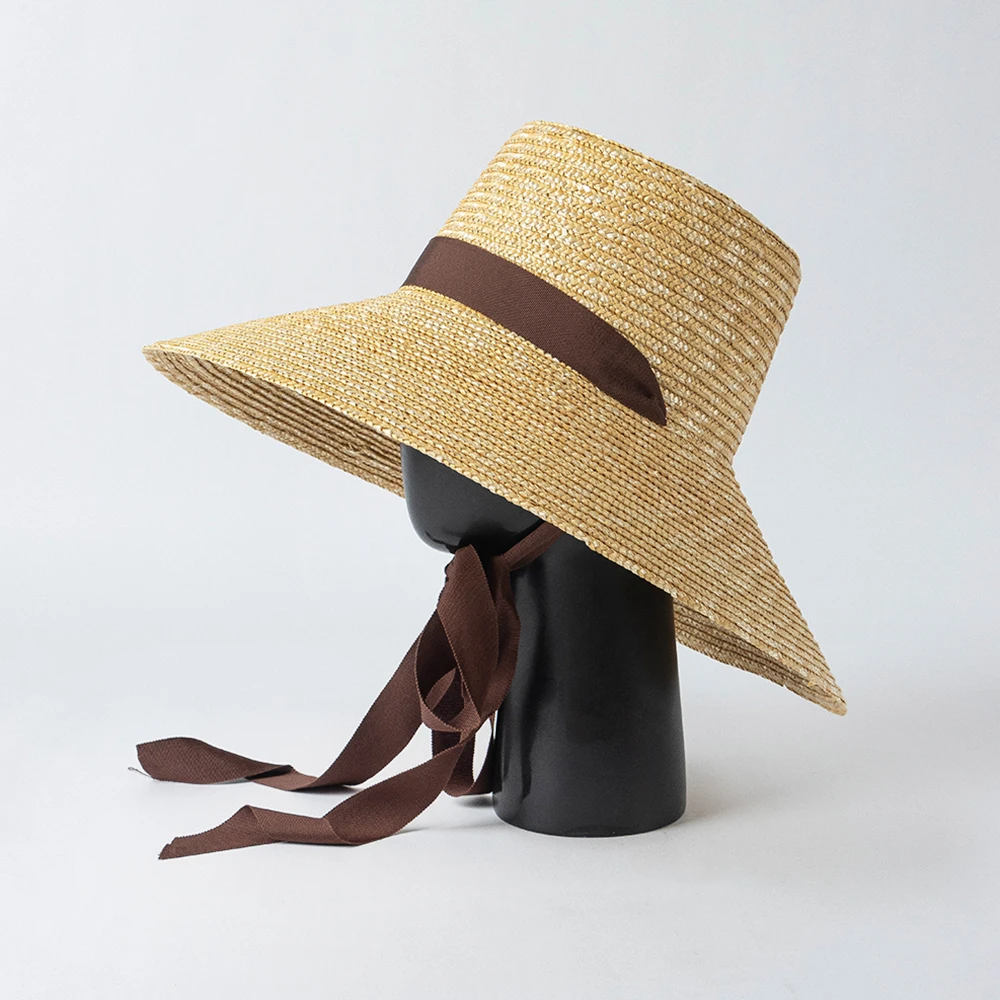 100% Natural Straw Extra Wide Brim Hat With Ribbon Tie Summer Sun Hat Custom Logo OEM Available