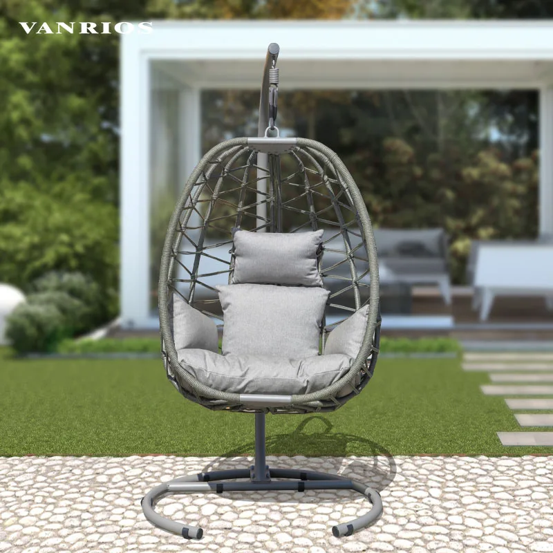 VANRIOS Garden Patio Moder Indoor Bedroom Metal egg shape outdoor furniture daybed  Swing Hammock Hanging Chair With Rattan