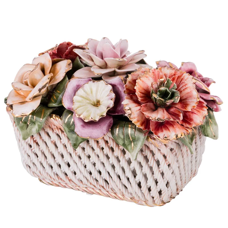Wholesale Handmade Mini Porcelain Gift Flowers for Home Decoration, a Basket of Ceramic Flowers for Wedding Decor & Gifts