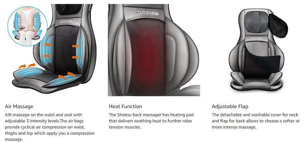 Comfier Neck & Back Relax full body Shiatsu Massage Seat Cushion with heat Air compression massage