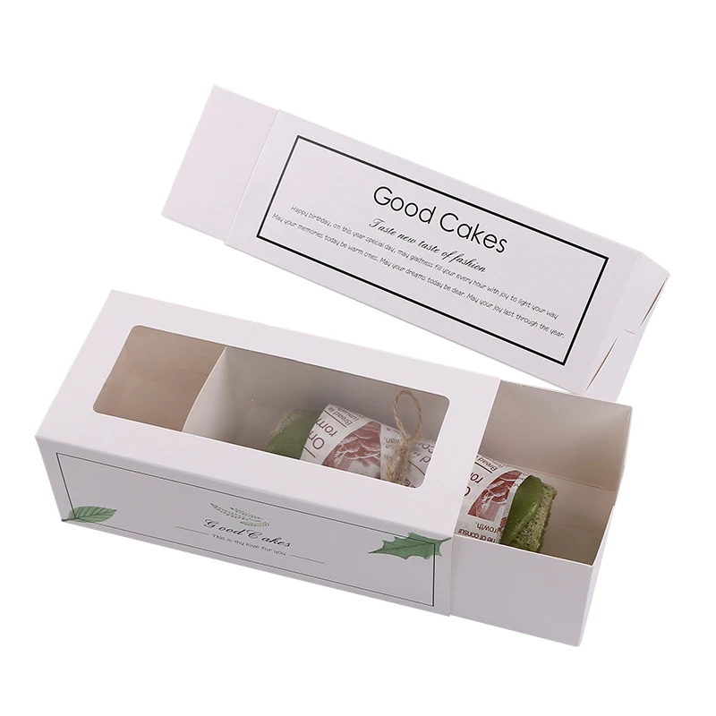 Drawer Style White Cardboard Paper Box Set Envelope Pastry Cookie Baked Packing Box Food Packaging with Window