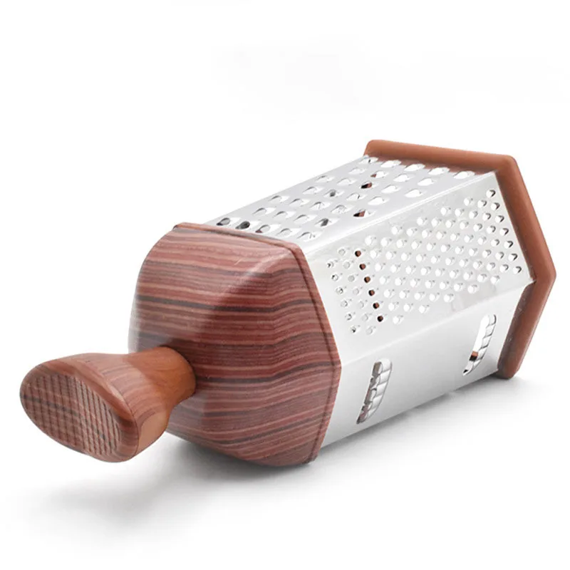 Kitchen Wood grain covered with heart-shaped Cheese 6 Sides Stainless Steel Grater For Vegetable