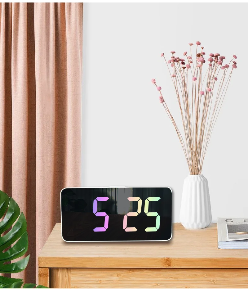 EMAF Bedside Alarm Clock with  LED Display USB Battery Powered with Temperature Snooze Date Adjustable Brightness