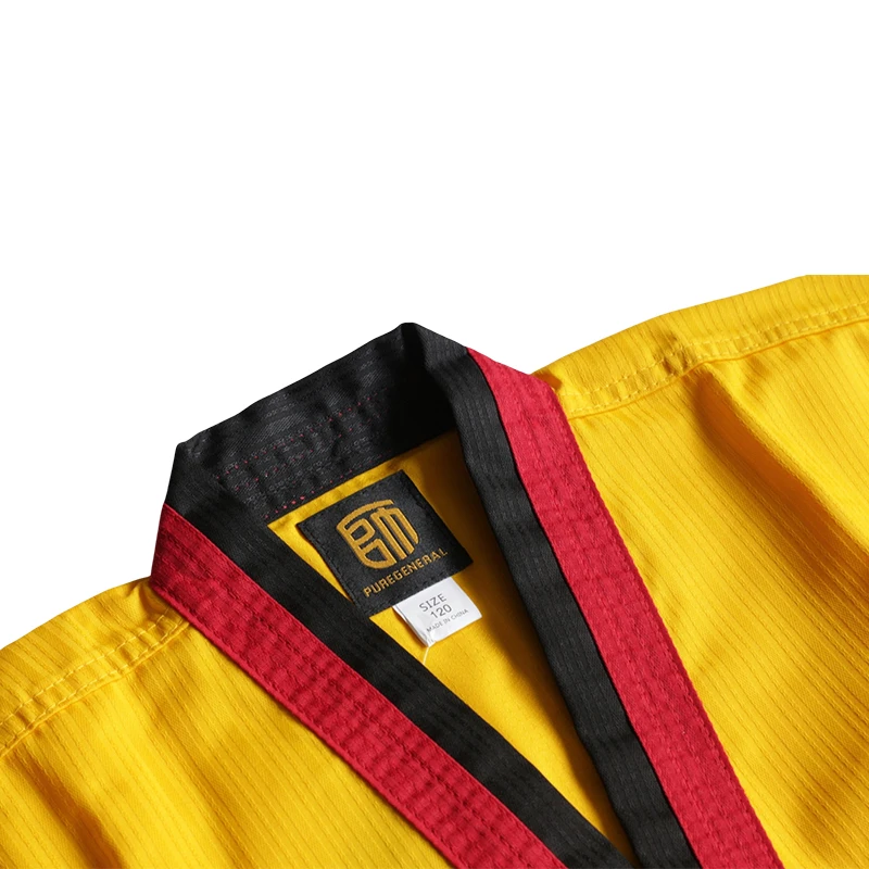 WT/ITF высококачественный желтый Dobok с логотипом красный черный Poomsae униформа для боевых искусств карате ушу тхэквондо