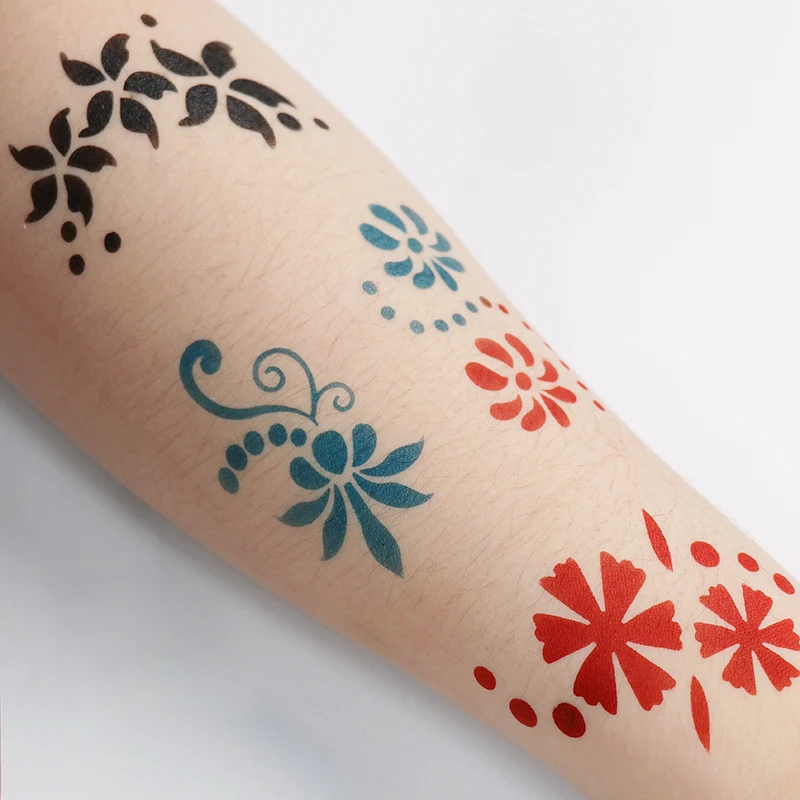 Black temporary flower henna stencils sticker paper kit wholesale customized hand body tattoos airbrush small stencil