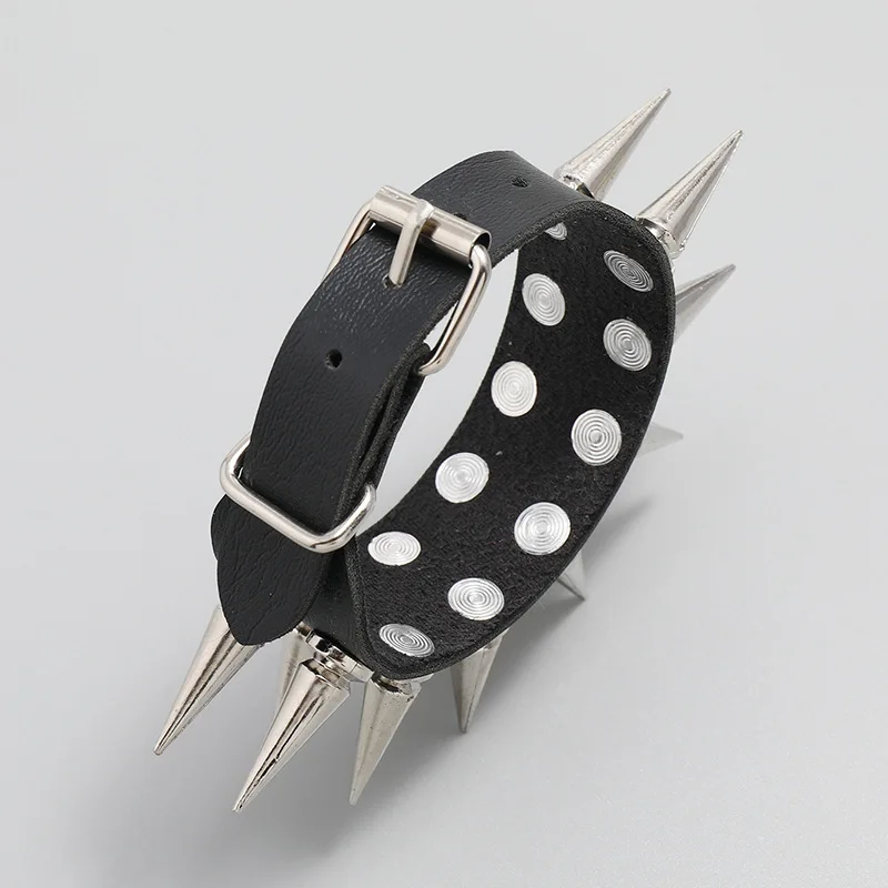Two Row Punk Gothic Rock Wristbands Cuspidal Spikes Rivet Cone Stud Wide Leather Cuff Bracelet Charm Bangle Unisex Jewelry