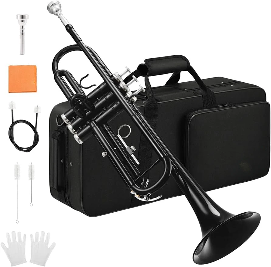 NAOMI Bb Trumpet Standard Trumpet Student Beginner Hard Cas Cleaning Kit 7C Mouthpiece Gloves Brass Bb Trumpet Instrument