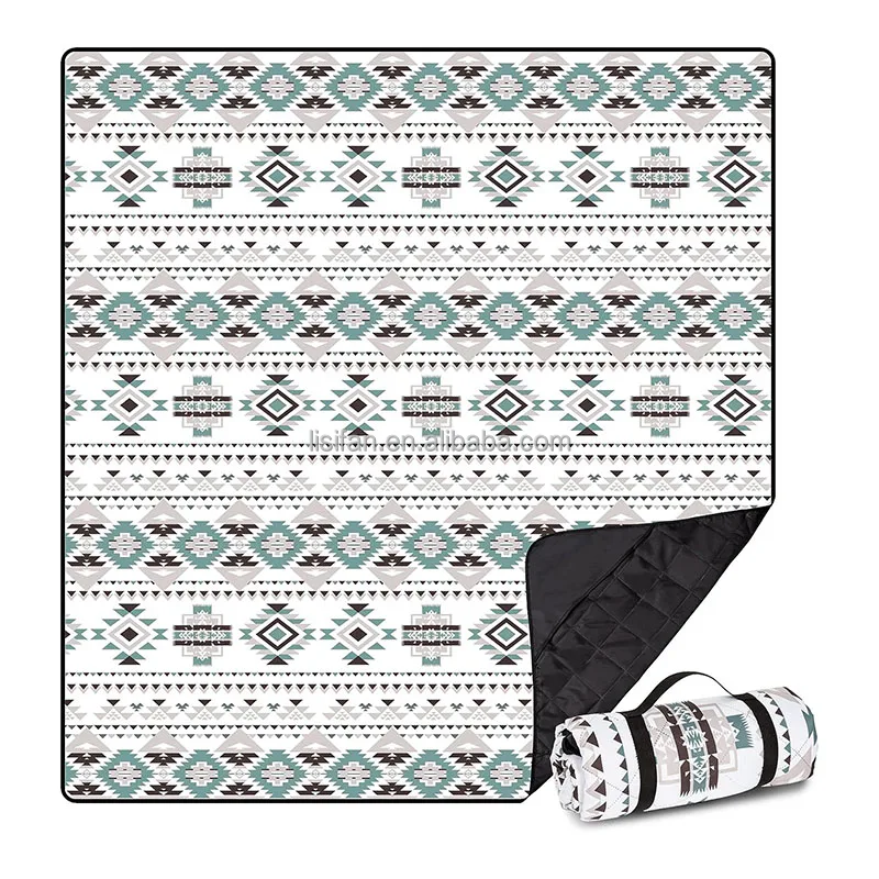 Custom Waterproof Recycled Woven Picnic Rug 3 Layers Thick Cotton Padded Bohemian Camping Picnic Blanket