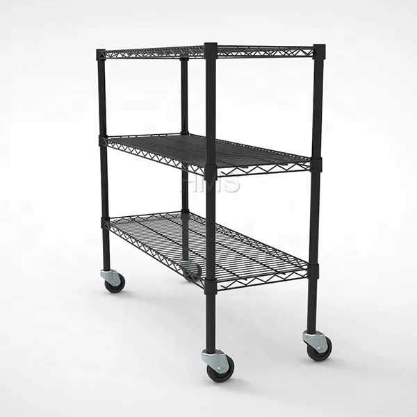 High Quality Kitchen Wire Storage Rack Household Wire Shelving Metal Wire Shelf with Casters