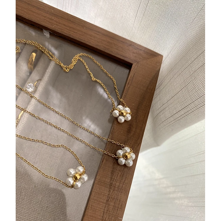 Из нержавеющей стали и из бисера с цветами жемчугом ожерелье 18K позолоченный шар бусы колье для женщин в винтажном стиле; Элегантные ювелирные изделия ручной работы Лидер продаж