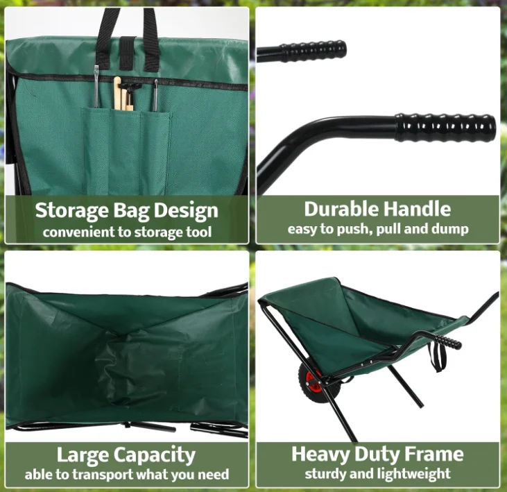 light weight single wheel cloth folding garden wheelbarrow