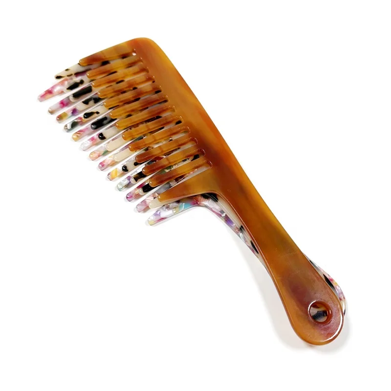 4mm Thick Large Cellulose Acetate Detangle Long Hair Combs Can Custom Logo Detangling Wide Flat Tooth Comb for Women