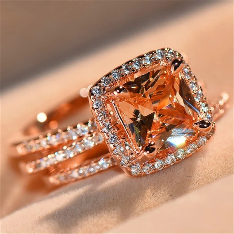 18K Rose Gold Diamond Ring Set for Women three piece Bizuteria Gemstone Anillos wedding Ring with box fine topaz peridot jewelry