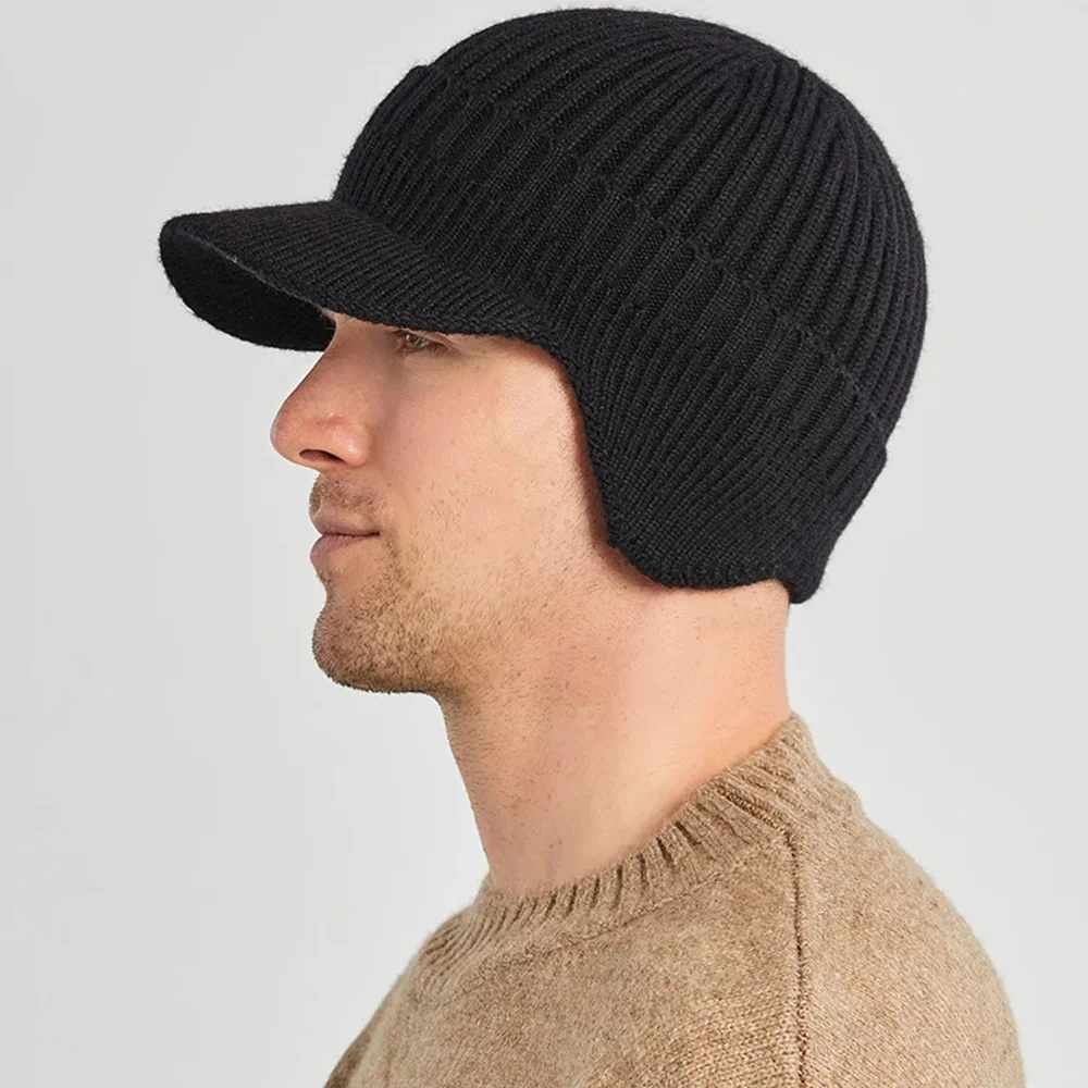 Men Winter Knitted Hat Outdoor Cycling Ear Protection Warm Peaked Cap Casual Fashion Bomber Hats 56-61CM