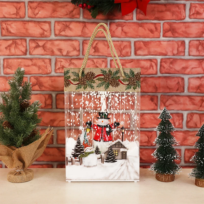 wholesale led gift bag lantern decoration snow globe santa Christmas led musical lantern with Dancing Snowflakes