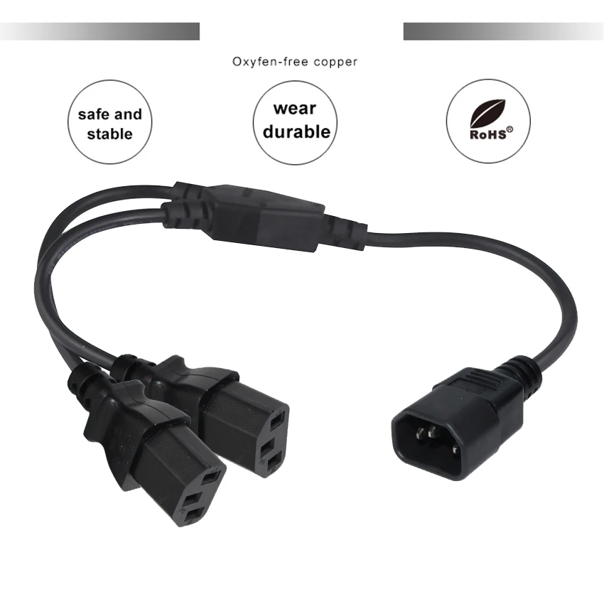 Iec Male Connector Plug And Computer Y Power Extension Cord C14 To 2X C13 Splitter Cable