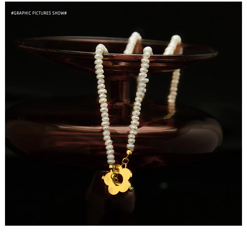 Retro Temperament Baroque Freshwater Pearl Seed Bead Necklace Flower OT Clasp Clavicle Chain Necklace