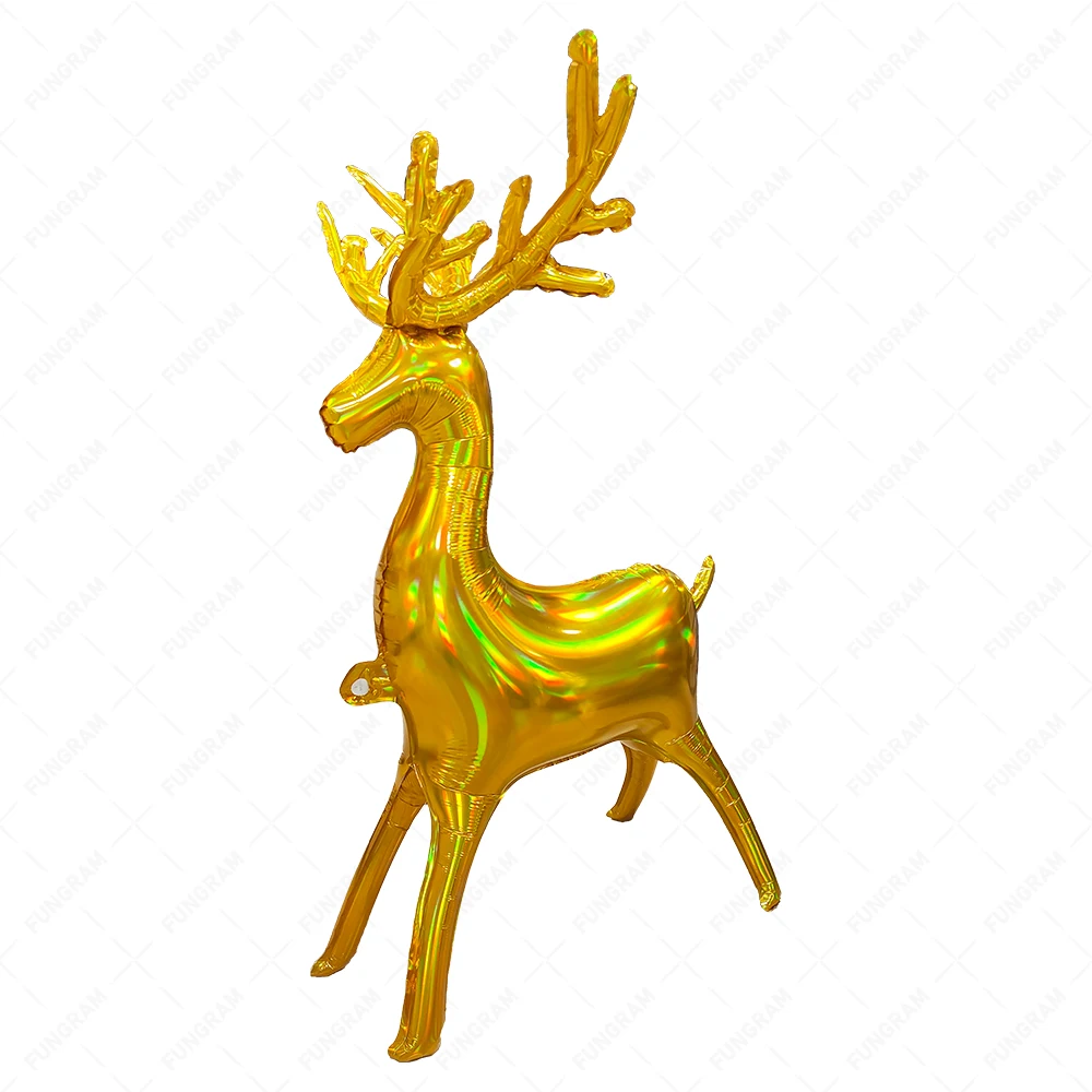 Party Supplier Laser Iridescent Elk Shape Christmas Decoration Ballon Merry Christmas Balloons For Christmas Elk Foil Balloons