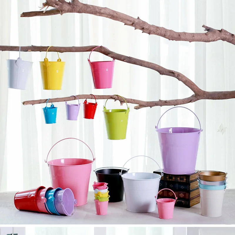 Creative Small Iron Bucket For Wedding Candy Candle Storage Colored Succulent Metal Plant Pots