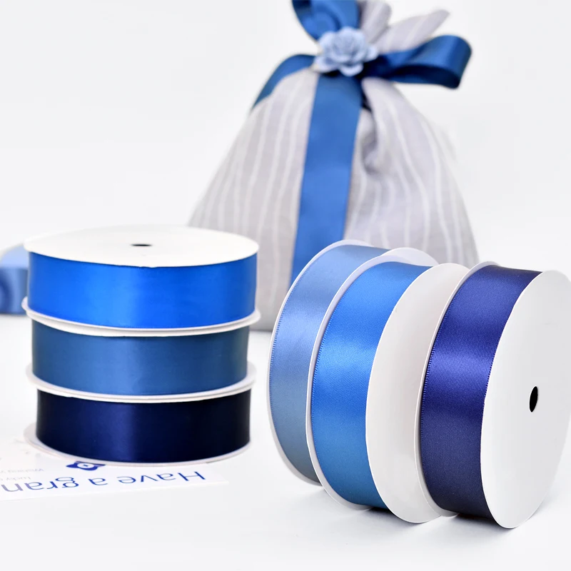 YAMA Custom hight quality double faced Christmas Blue ribbon roll 100Yard Roll
